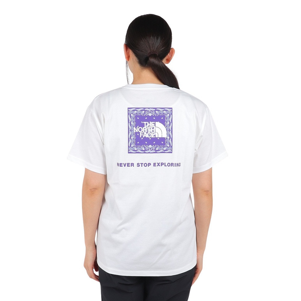 ザ・ノース・フェイス（THE NORTH FACE）（レディース）Tシャツ 半袖 BANDANA SQ LG スクエアロゴ NTW32446 白 ホワイト