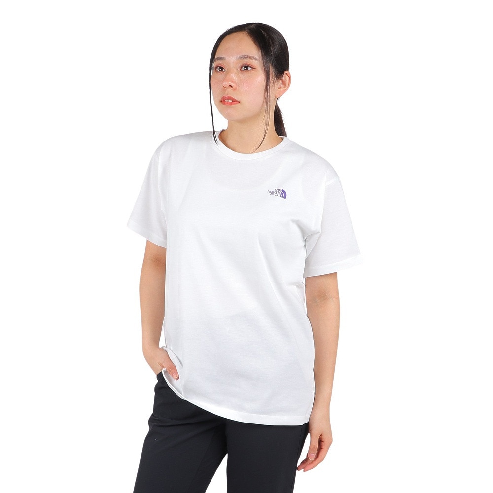 ザ・ノース・フェイス（THE NORTH FACE）（レディース）Tシャツ 半袖 BANDANA SQ LG スクエアロゴ NTW32446 白 ホワイト