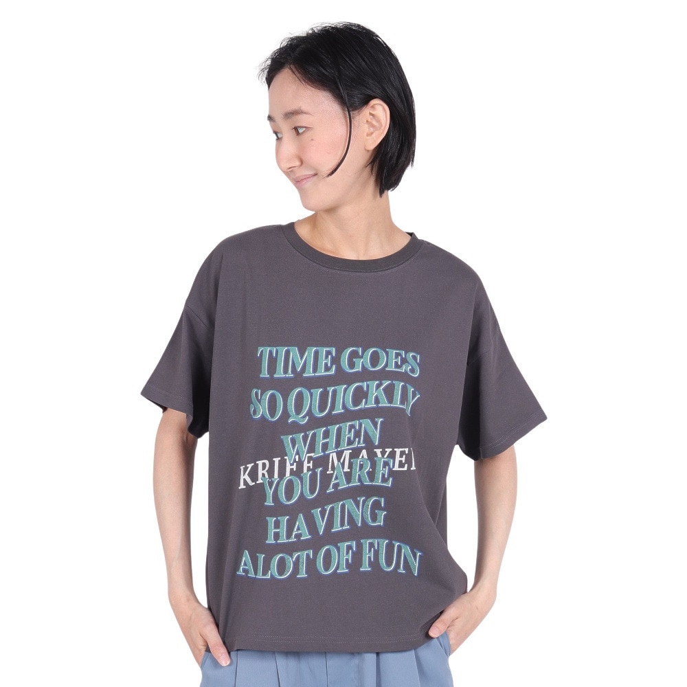 クリフメイヤー（KRIFF MAYER）（レディース）接触冷感 吸水速乾 半袖 ウェットプロテクト ユル Tシャツ ロゴ 2347880LX:17:CHARCOAL チャコール