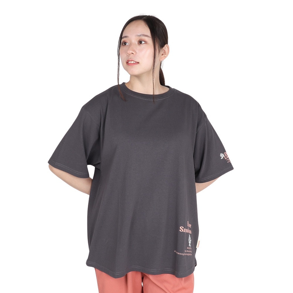 クリフメイヤー（KRIFF MAYER）（レディース）接触冷感 吸水速乾 半袖 ウェットプロテクト Aライン Tシャツ 花 2347881LX:17:CHARCOAL チャコール