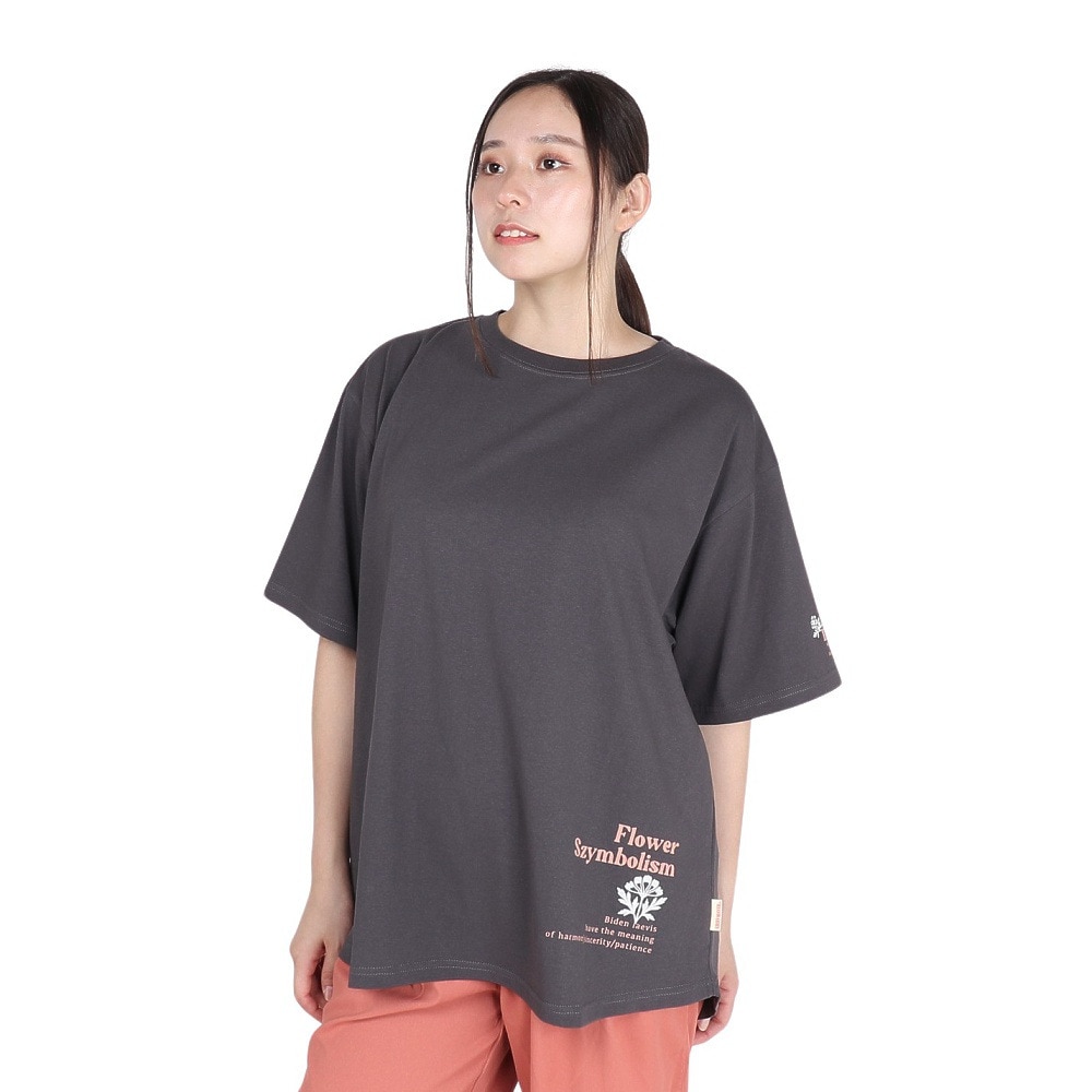 クリフメイヤー（KRIFF MAYER）（レディース）接触冷感 吸水速乾 半袖 ウェットプロテクト Aライン Tシャツ 花 2347881LX:17:CHARCOAL チャコール