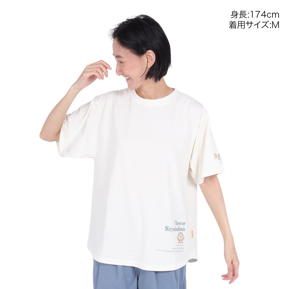 クリフメイヤー（KRIFF MAYER）（レディース）接触冷感 吸水速乾 半袖 ウェットプロテクト Aライン Tシャツ 花 2347881LX:5:OFF オフホワイト
