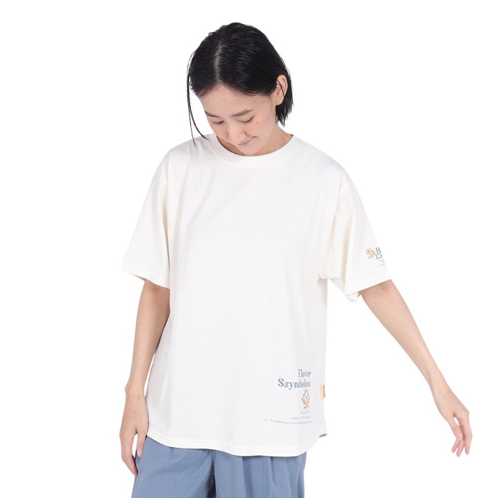 クリフメイヤー（KRIFF MAYER）（レディース）接触冷感 吸水速乾 半袖 ウェットプロテクト Aライン Tシャツ 花 2347881LX:5:OFF オフホワイト