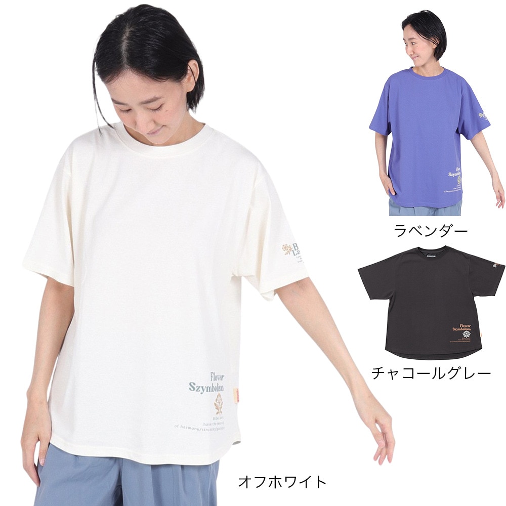 クリフメイヤー（KRIFF MAYER）（レディース）接触冷感 吸水速乾 半袖 ウェットプロテクト Aライン Tシャツ 花 2347881LX:5:OFF オフホワイト