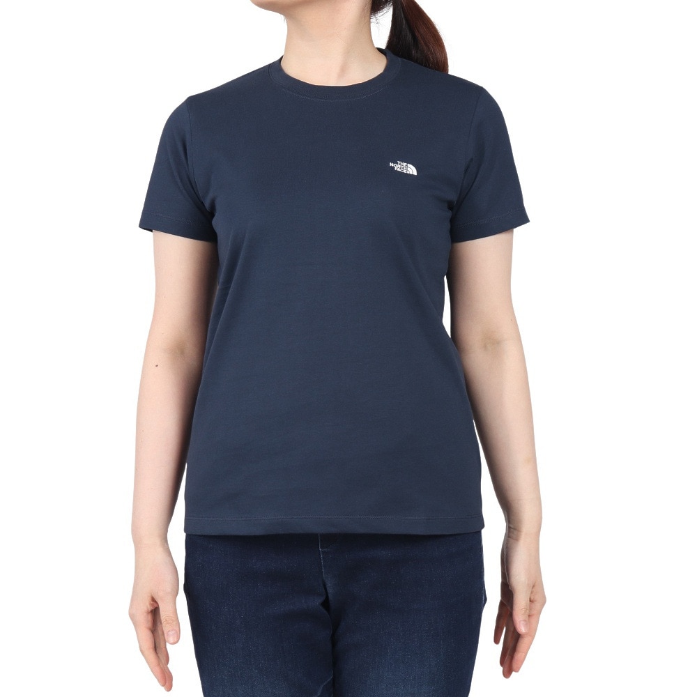 ザ・ノース・フェイス（THE NORTH FACE）（レディース）半袖Tシャツ フラッシュドライ スモール ロゴ コットン NTW32534 UN ネイビー
