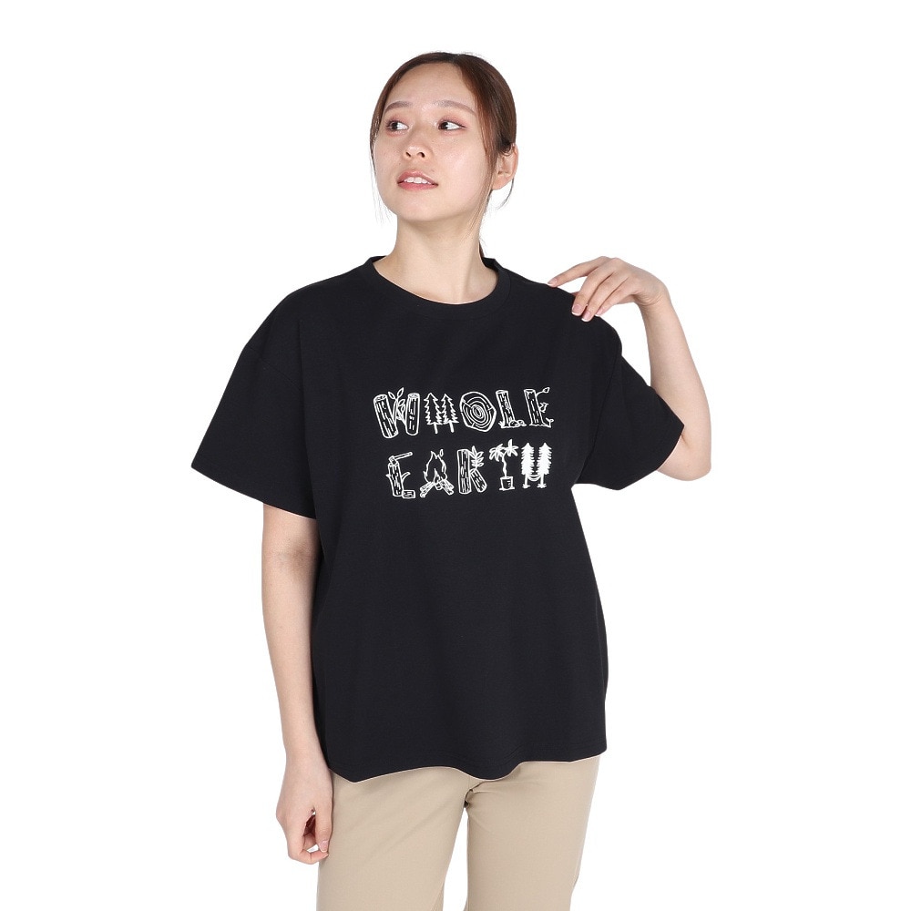 ホールアース（Whole Earth）（レディース）半袖 ロゴ Tシャツ WE2TDZ54 BLK ブラック