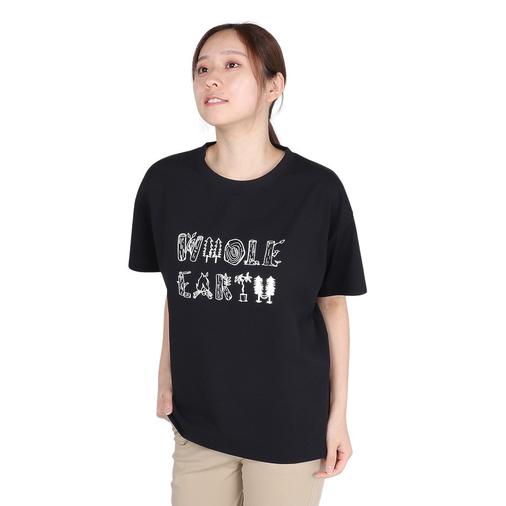 ホールアース（Whole Earth）（レディース）半袖 ロゴ Tシャツ WE2TDZ54 BLK ブラック