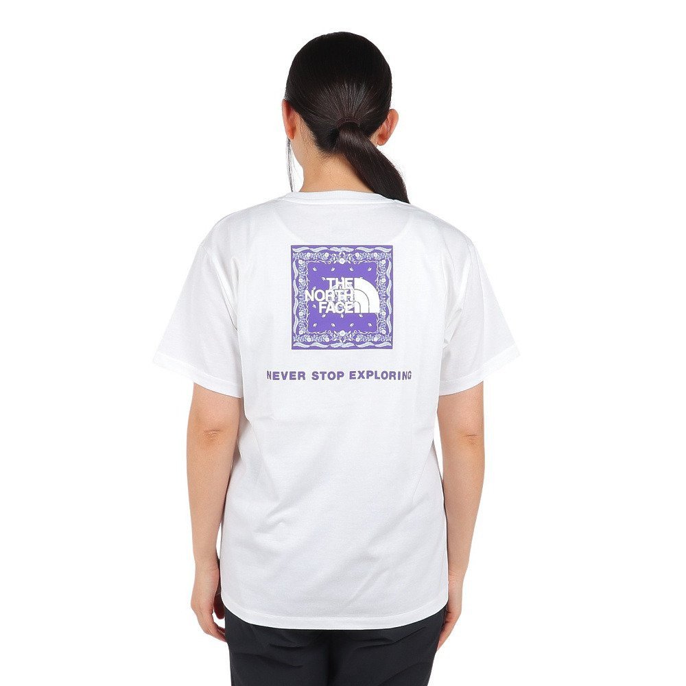 ザ・ノース・フェイス（THE NORTH FACE）（レディース）Tシャツ 半袖 BANDANA SQ LG スクエアロゴ NTW32446 白 ホワイト