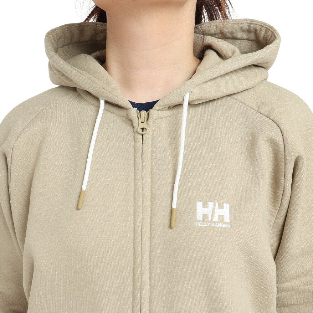 HELLY HANSEN ジップアップ パーカー 裏起毛 ロゴ フード ベージュ