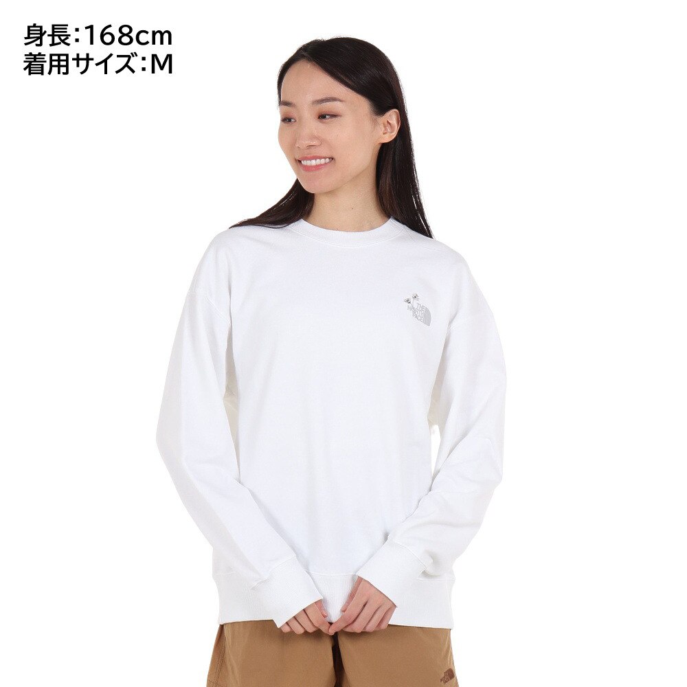 ノースフェイス（THE NORTH FACE）（レディース）トレーナー 長袖スウェット フラワーロゴクルー NT62335 W ホワイト