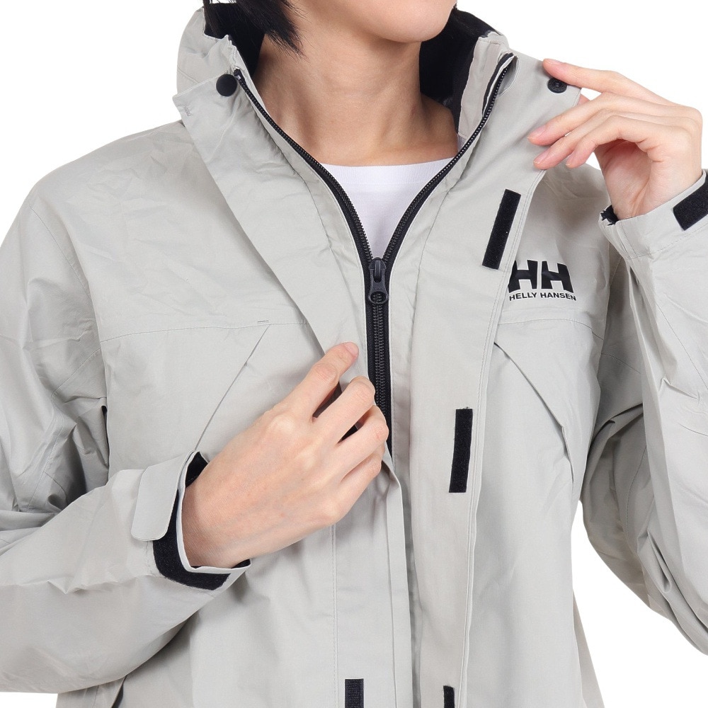 ヘリーハンセン（HELLY HANSEN）（レディース）ヘリーレインスーツ 上下セット HOE12311 PG グレー×ブラック 雨具 防水 収納袋付