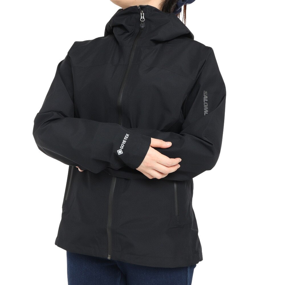 サロモン｜サロモン（SALOMON）（レディース）レインジャケット レインウェア OUTLINE GORE-TEX 2.5L ジャケット  LC1859600 ブラック ゴアテックス 防水