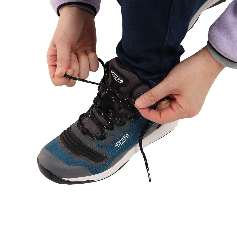 キーン（KEEN）（レディース）ウォータープルーフ ハイキングシューズ 登山靴 テンポフレックスミッド Blue Coral/Star White 1025465 マリーンブルー 防水 