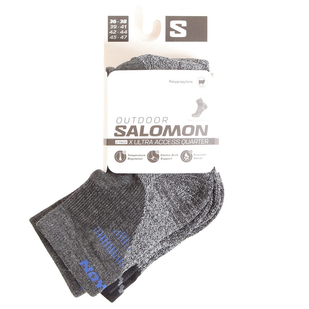 サロモン（SALOMON）（メンズ、レディース）ソックス 靴下 X ULTRA ACCESS QUARTER 2足組 LC2082900 ブラック×グレー