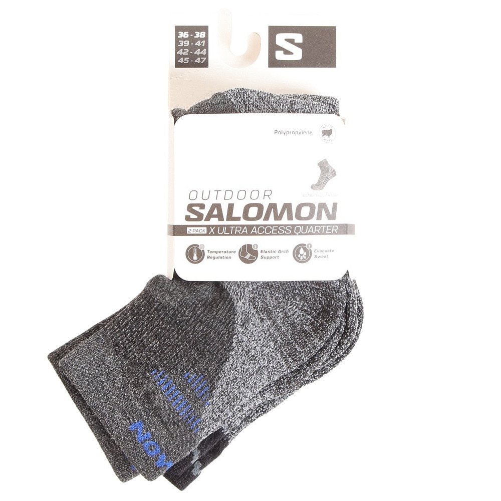 サロモン（SALOMON）（メンズ、レディース）ソックス 靴下 X ULTRA ACCESS クルー 2足組 LC2082900 ブラック×グレー