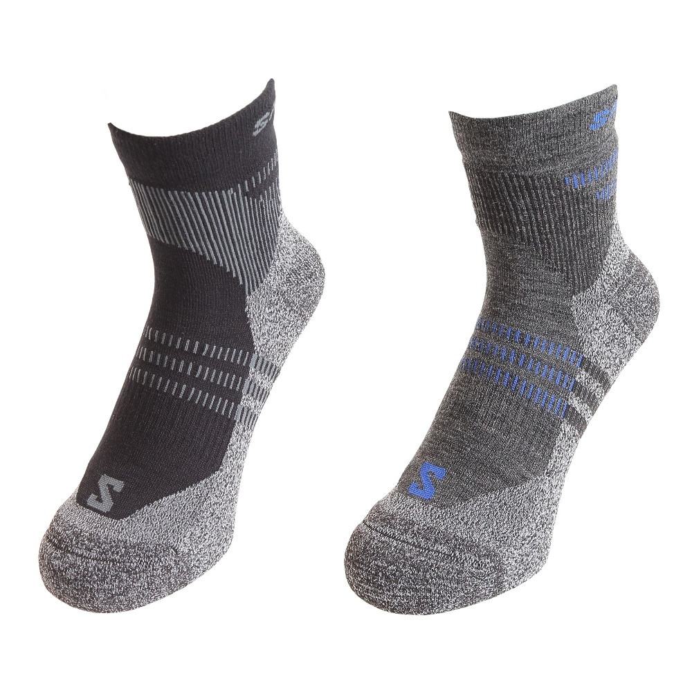 サロモン（SALOMON）（メンズ、レディース）ソックス 靴下 X ULTRA ACCESS クルー 2足組 LC2082900 ブラック×グレー