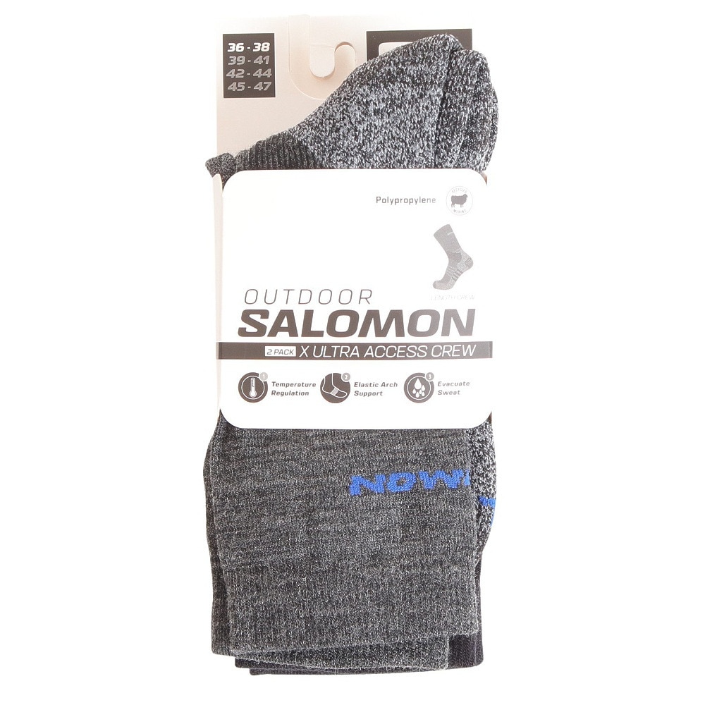 サロモン（SALOMON）（メンズ、レディース）ソックス 靴下 X ULTRA ACCESS クルー 2足組 LC2083200 ブラック×グレー