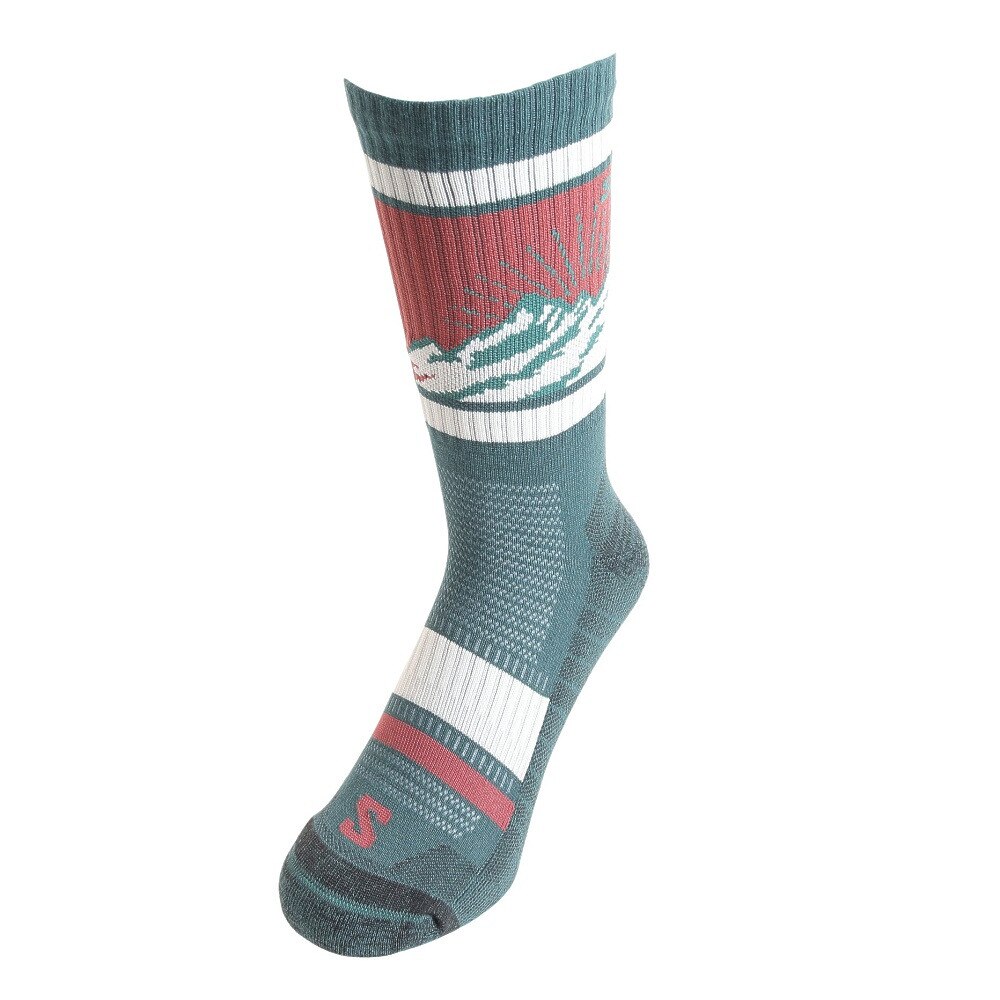 サロモン（SALOMON）（メンズ）ソックス 靴下 OUT ALPS クルーソックス 2足組 LC2083600 グリーン×ブラック