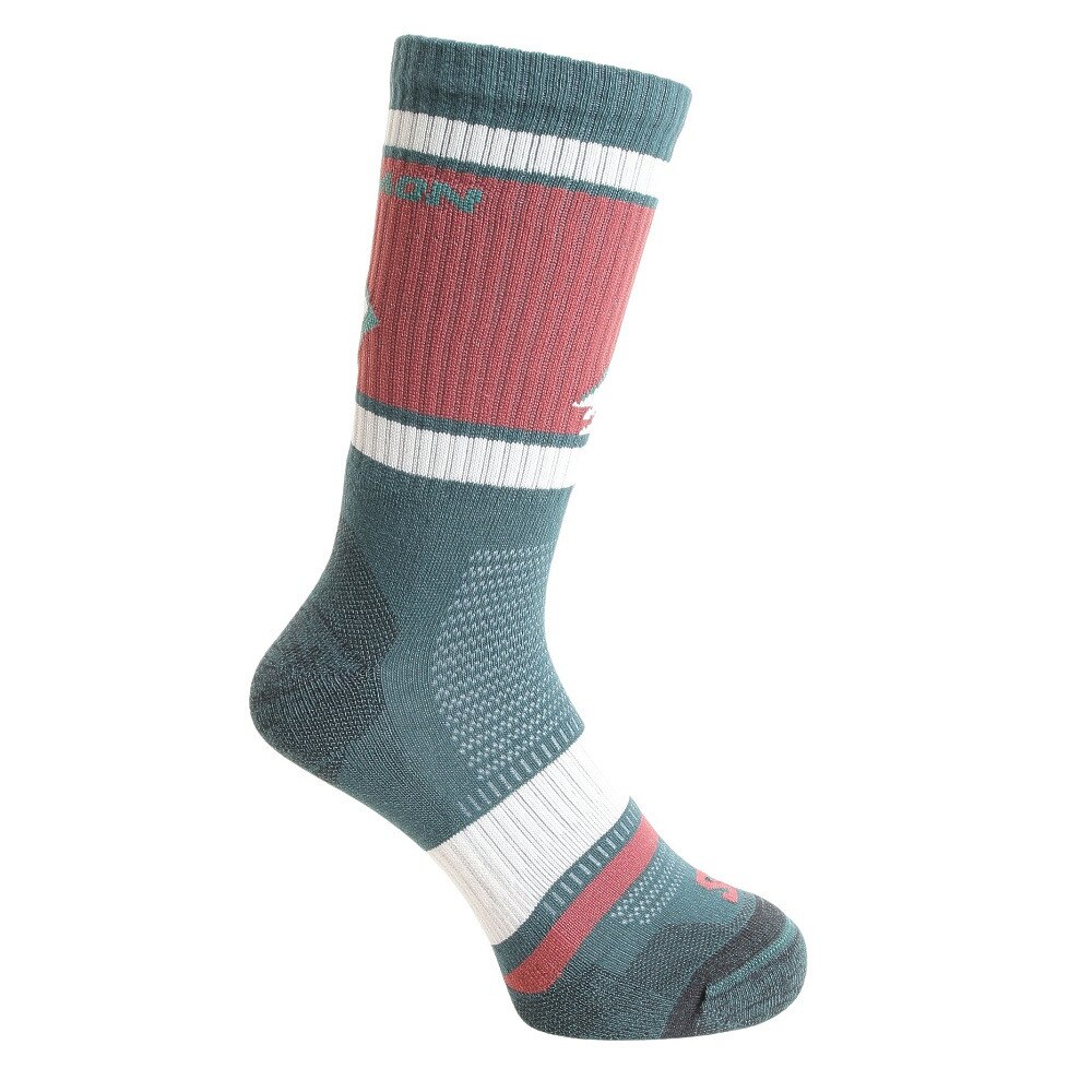 サロモン（SALOMON）（メンズ）ソックス 靴下 OUT ALPS クルーソックス 2足組 LC2083600 グリーン×ブラック