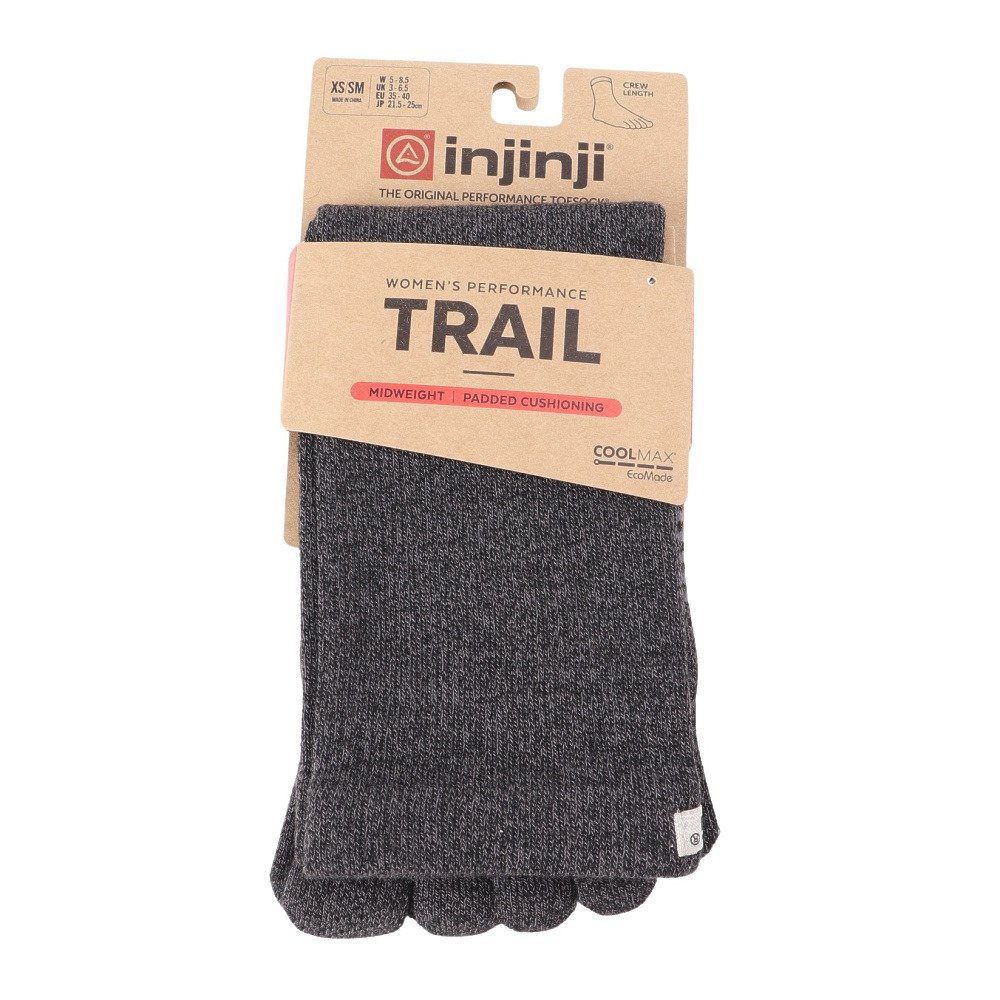 インジンジ（injinji）（レディース）トレッキング ソックス 靴下 ウイメンズ トレイル ミッドウェイトクルー グラナイト 213171GNT