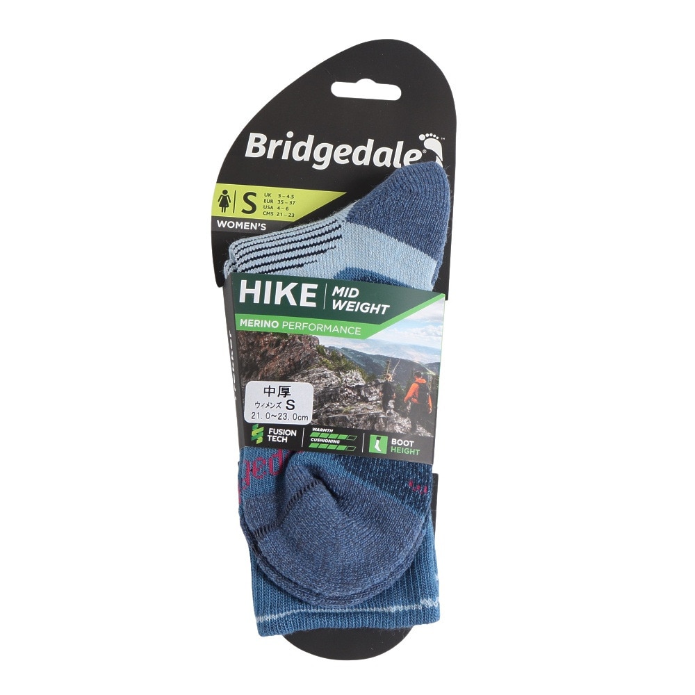ブリッジデール（Bridgedale）（レディース）ソックス 靴下 パフォーマンス・ハイク BD710644 BLU S ブルー