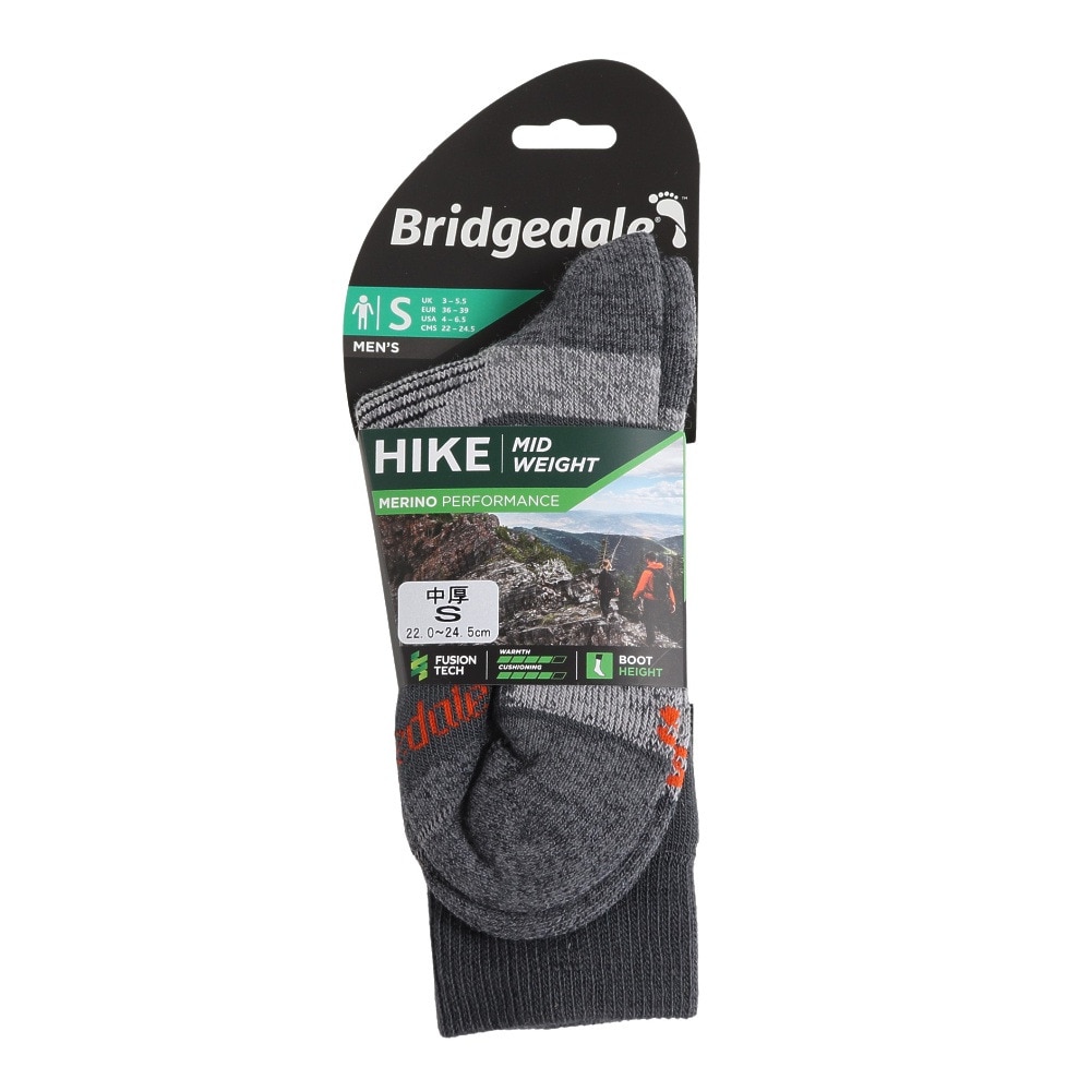 ブリッジデール（Bridgedale）（メンズ）ソックス 靴下 パフォーマンス・ハイク BD710169 DGR ダークグレー