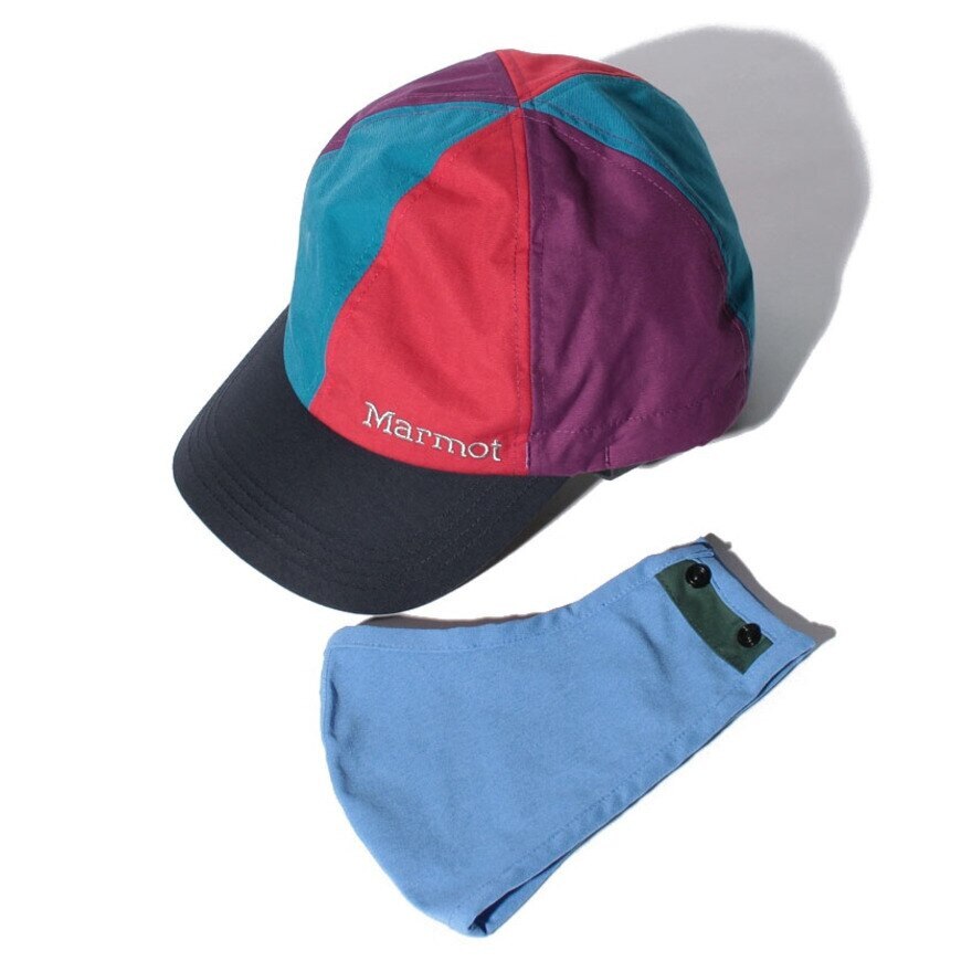 マーモット（Marmot）（メンズ）UPF50+ 撥水 便利な着脱式 フェイスガードキャップ TOARJC40 ML レッド×ブルー UV★★★