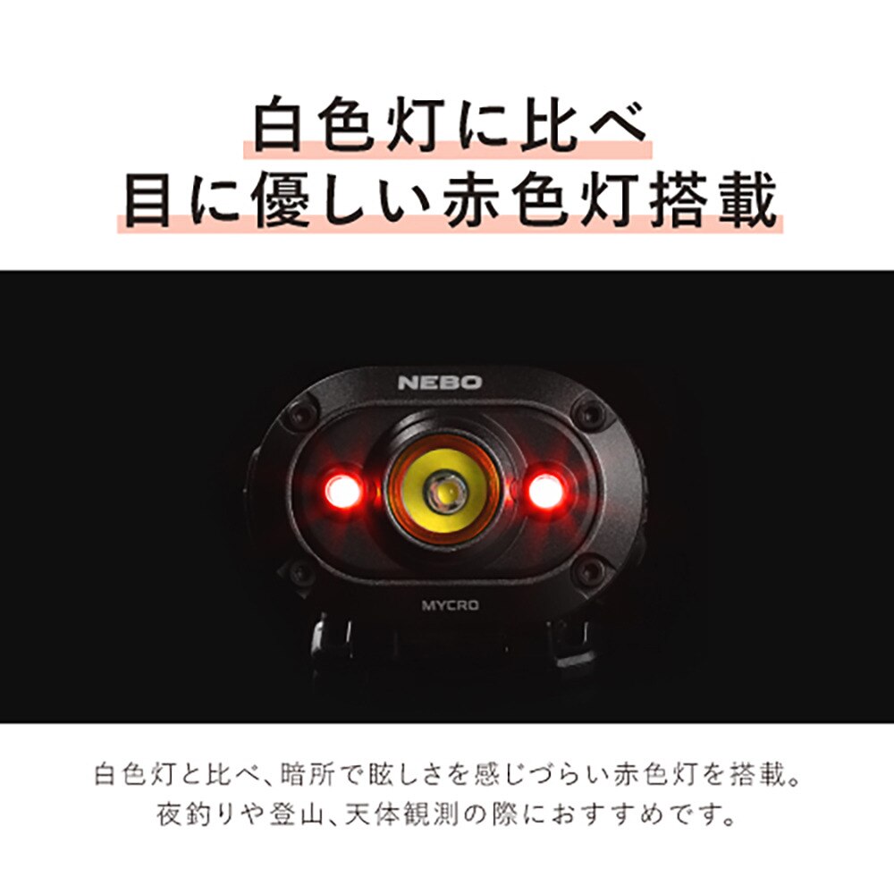 NEBO（NEBO）（メンズ、レディース）ヘッドライト ヘッドランプ MYCRO HEADLAMP 14766 専用充電池 充電USBケーブル ヘッドストラップ付