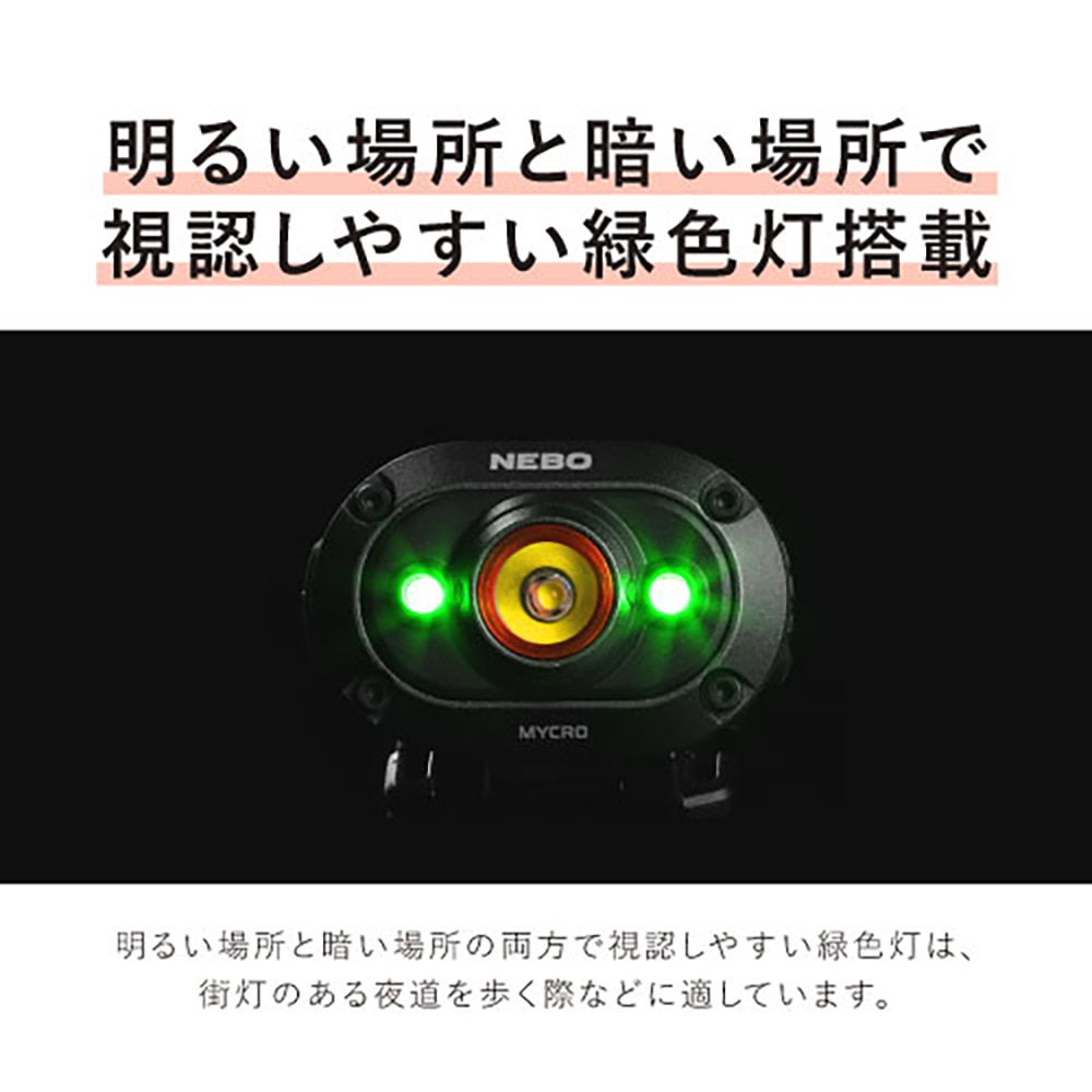 NEBO（NEBO）（メンズ、レディース）ヘッドライト ヘッドランプ MYCRO HEADLAMP 14766 専用充電池 充電USBケーブル ヘッドストラップ付