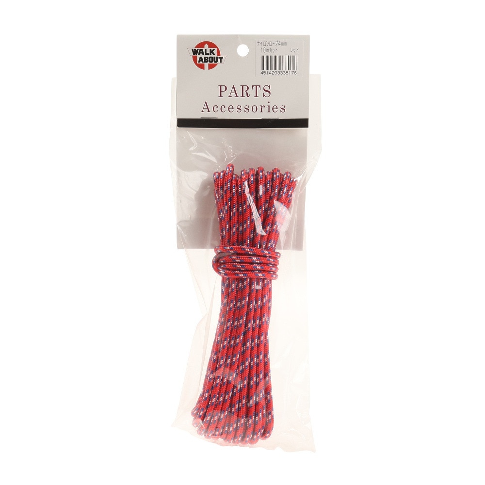 ウォークアバウト（WALK ABOUT）（メンズ、レディース）ナイロンロープ 4mm 10mカット No.338 RED