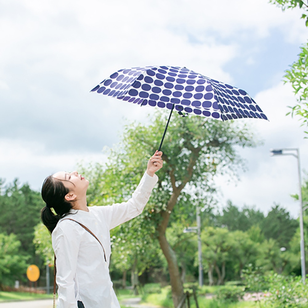 ハス（HUS）（メンズ、レディース）雨具 カーボンイースリム 55 折りたたみ傘 55612 ネイビー 水玉 花見 晴雨兼用 日傘 遮光 軽量