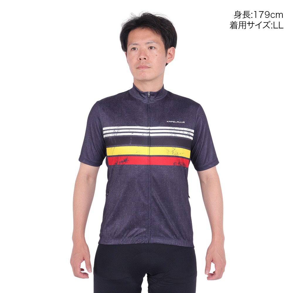 カペルミュール（KAPELMUUR）（メンズ、レディース）サイクリング ウェア 半袖 デニムプリント ジャージ ベルギーライン kphs1089-NV 日焼け防止 UVカット