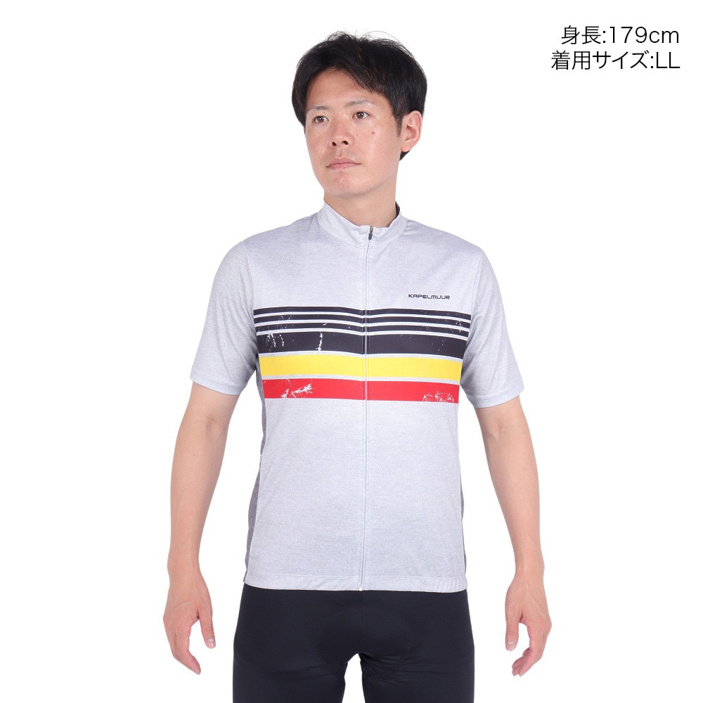 カペルミュール（KAPELMUUR）（メンズ、レディース）サイクリング ウェア 半袖 デニムプリント ジャージ ベルギーライン kphs1089-WH 日焼け防止 UVカット
