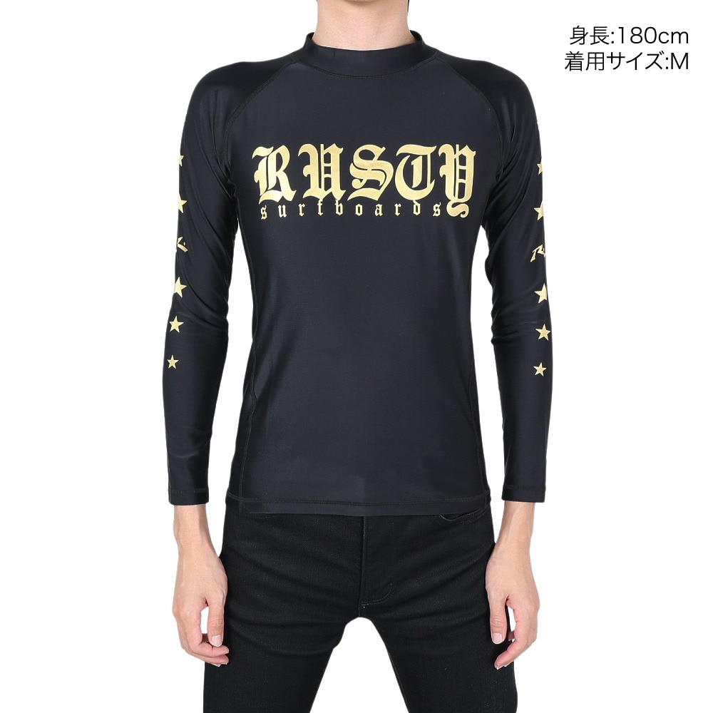 ラスティ（RUSTY）（メンズ）箔プリント 長袖ラッシュガード 918460BKG