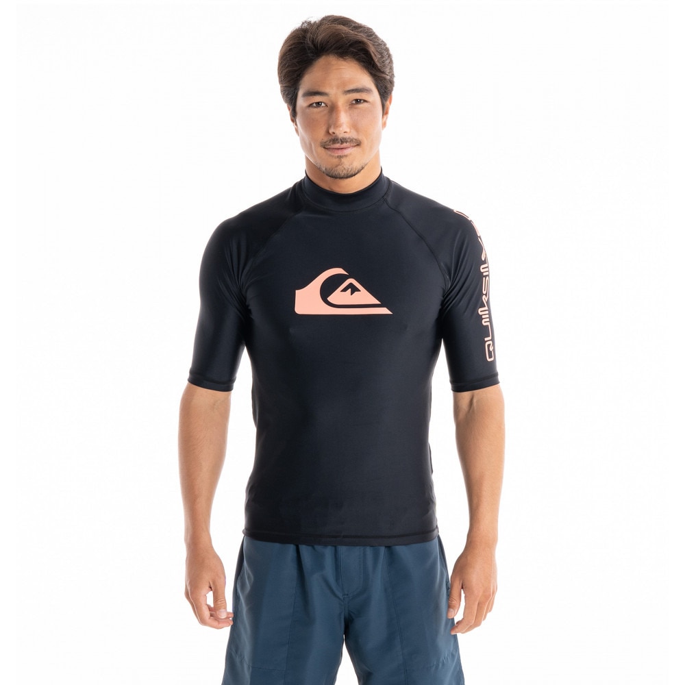 クイックシルバー（Quiksilver）（メンズ）ラッシュガード 半袖 Tシャツ UVカット UPF50+ 水陸両用 ALL TIME SR 23SP QLY231022 BLK2 ブラック×ピンク
