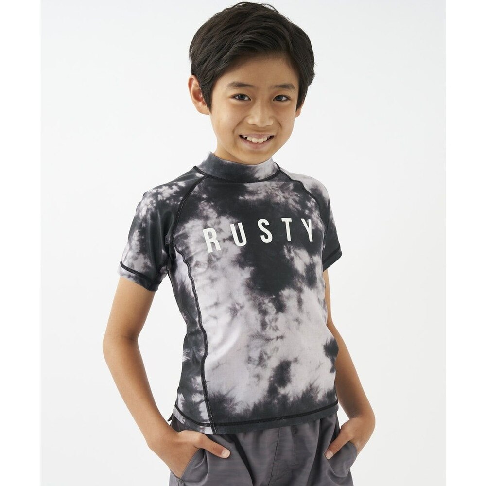 ラスティ（RUSTY）（キッズ）ラッシュガード 半袖 ジュニア タイダイ柄 スイミング 962484-BLK