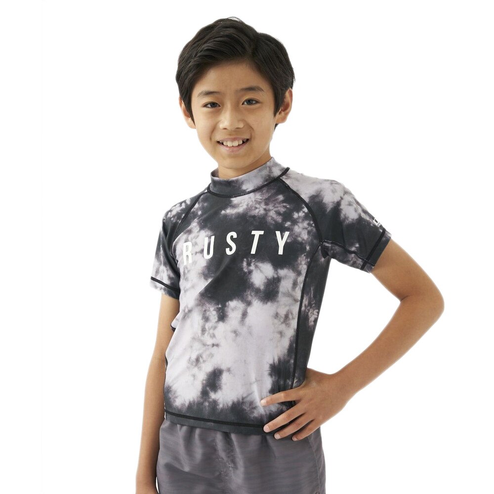 ラスティ（RUSTY）（キッズ）ラッシュガード 半袖 ジュニア タイダイ柄 スイミング 962484-BLK