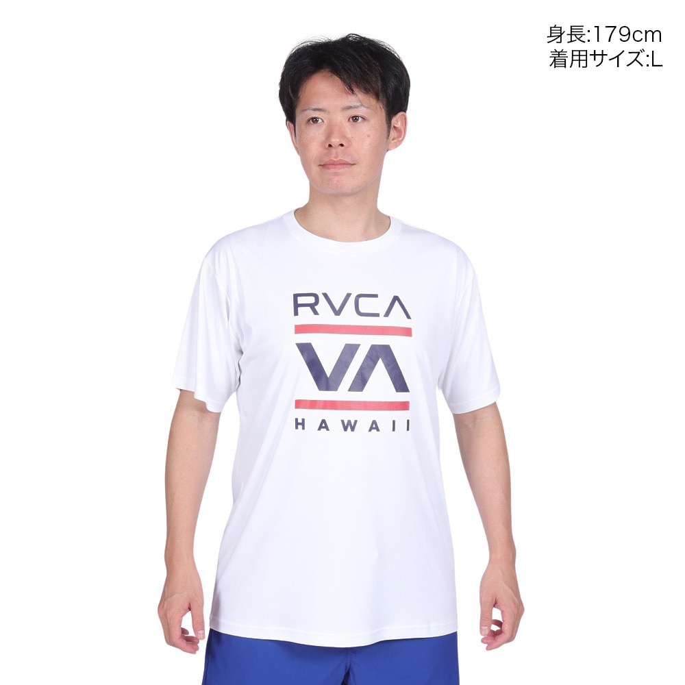 ルーカ（RVCA）（メンズ）ラッシュガード 半袖 Tシャツ 吸汗速乾 UVカット UPF50+ 紫外線対策 アウトドア スポーツ ISLAND RADIO ST BD041815 WHT