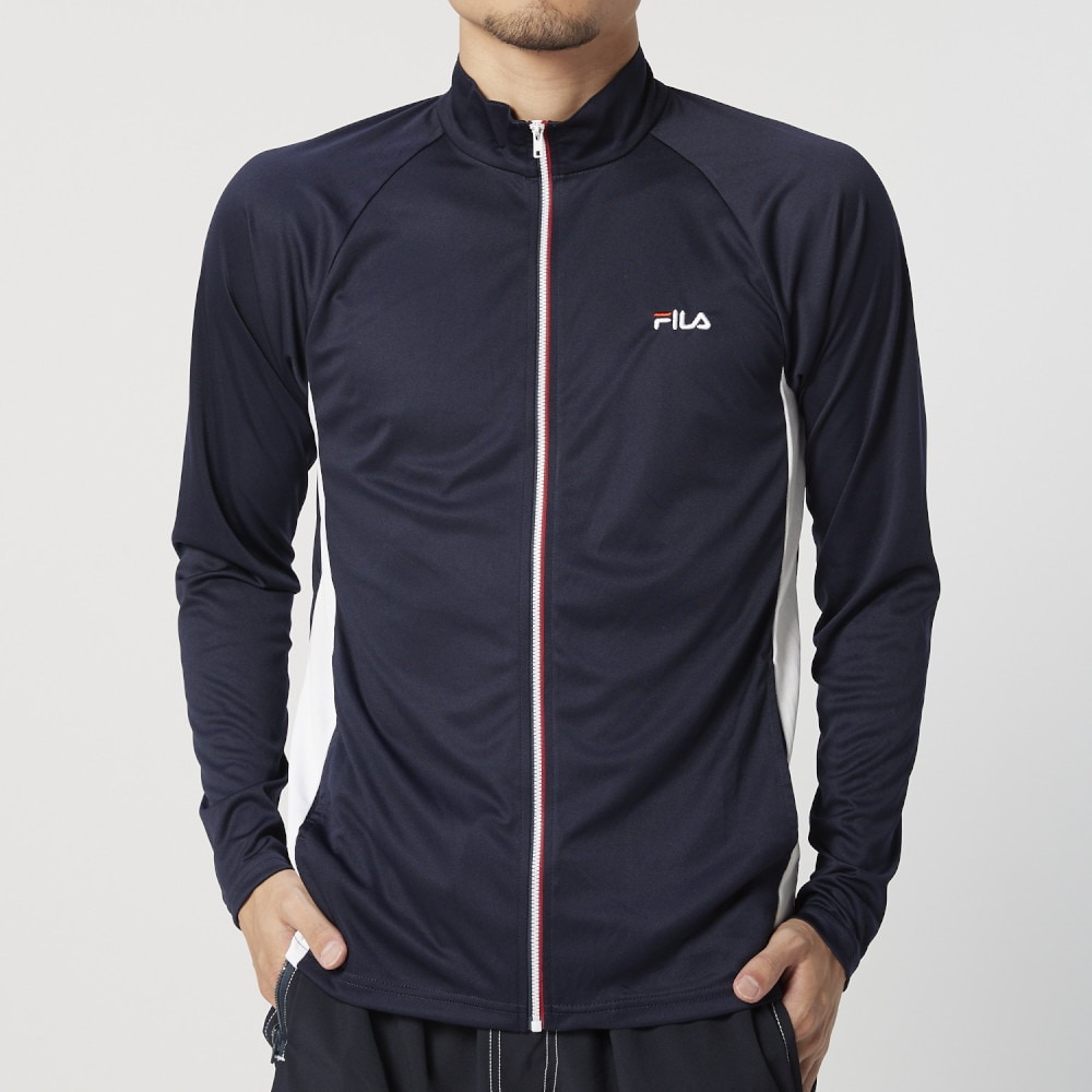 フィラ（FILA）（メンズ）ラッシュガード 配色スタンド フロントジップ 長袖 426-288-NV ネイビー 水陸両用 UVカット 紫外線対策 