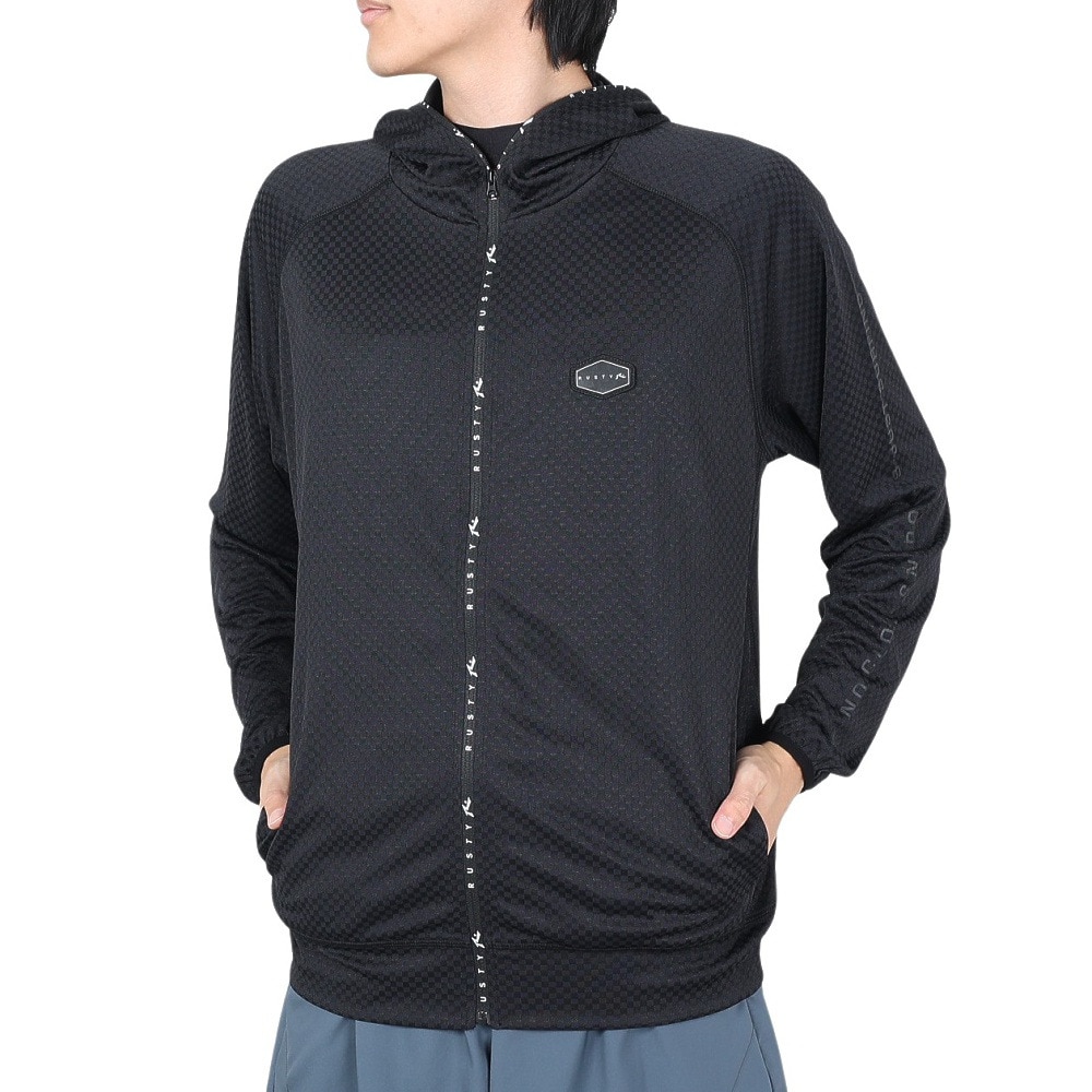 らすてぃ（メンズ）ラッシュガード ワンポイント フルジップラッシュ 919460BLK 長袖
