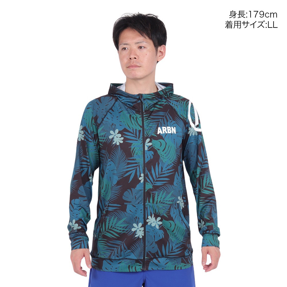 エアボーン（ARBN）（メンズ）ラッシュガード 長袖 パーカー 速乾 UVカット 紫外線対策 AB2023SSM-SWIM001BLxGN ブラック×グリーン