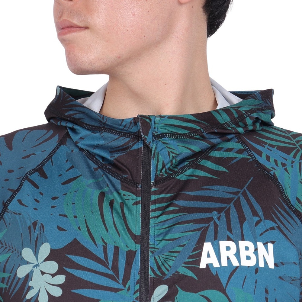 エアボーン（ARBN）（メンズ）ラッシュガード 長袖 パーカー 速乾 UVカット 紫外線対策 AB2023SSM-SWIM001BLxGN ブラック×グリーン