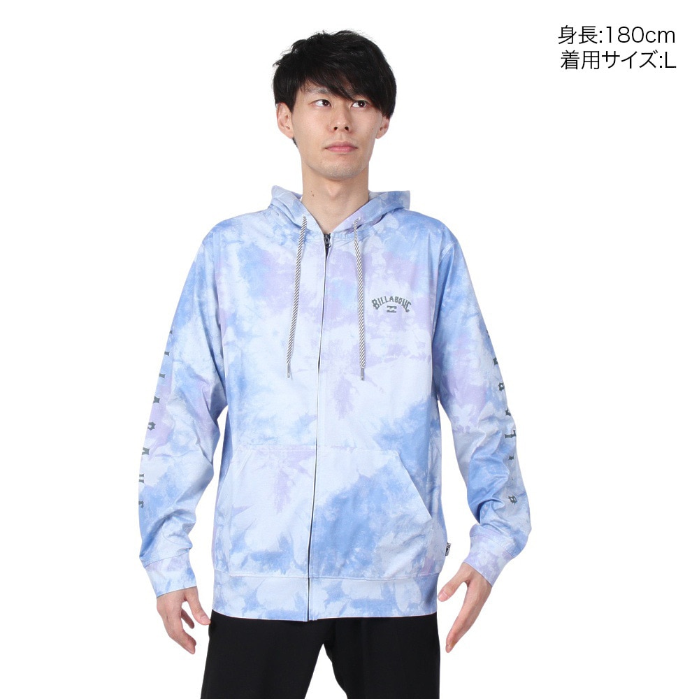 ビラボン（BILLABONG）（メンズ）ラッシュガード 長袖 ジップフーディー SURF FLEX ZIP BE011860 TYE ブルー×パープル