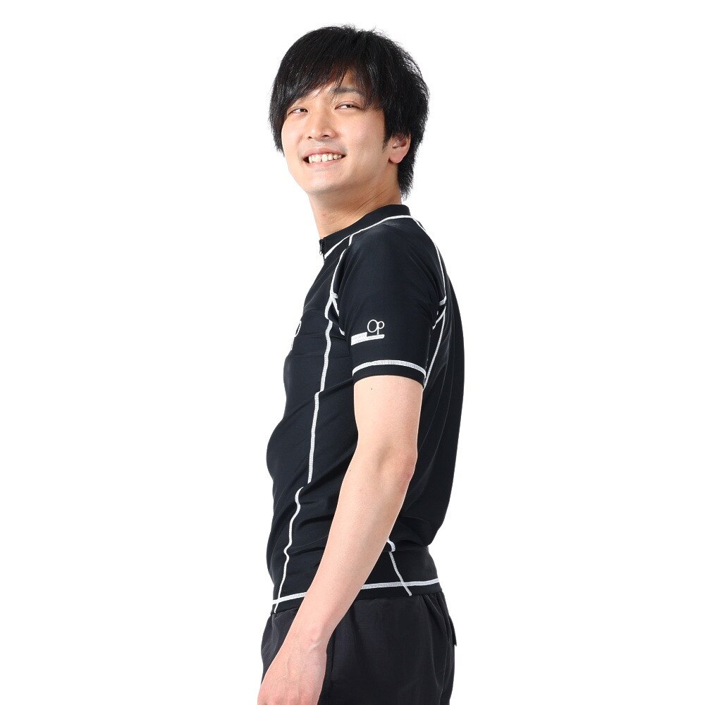 オーシャンパシフィック（Ocean Pacific）（メンズ）ラッシュガード 半袖 Tシャツ ジップアップ UVカット UPF50+ 紫外線対策  513483BLK マリン、ウィンタースポーツ用品はヴィクトリア