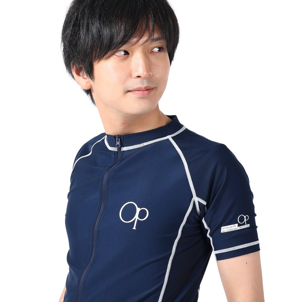 オーシャンパシフィック（Ocean Pacific）（メンズ）ラッシュガード 半袖 Tシャツ ジップアップ UVカット UPF50+ 紫外線対策 513483NVY