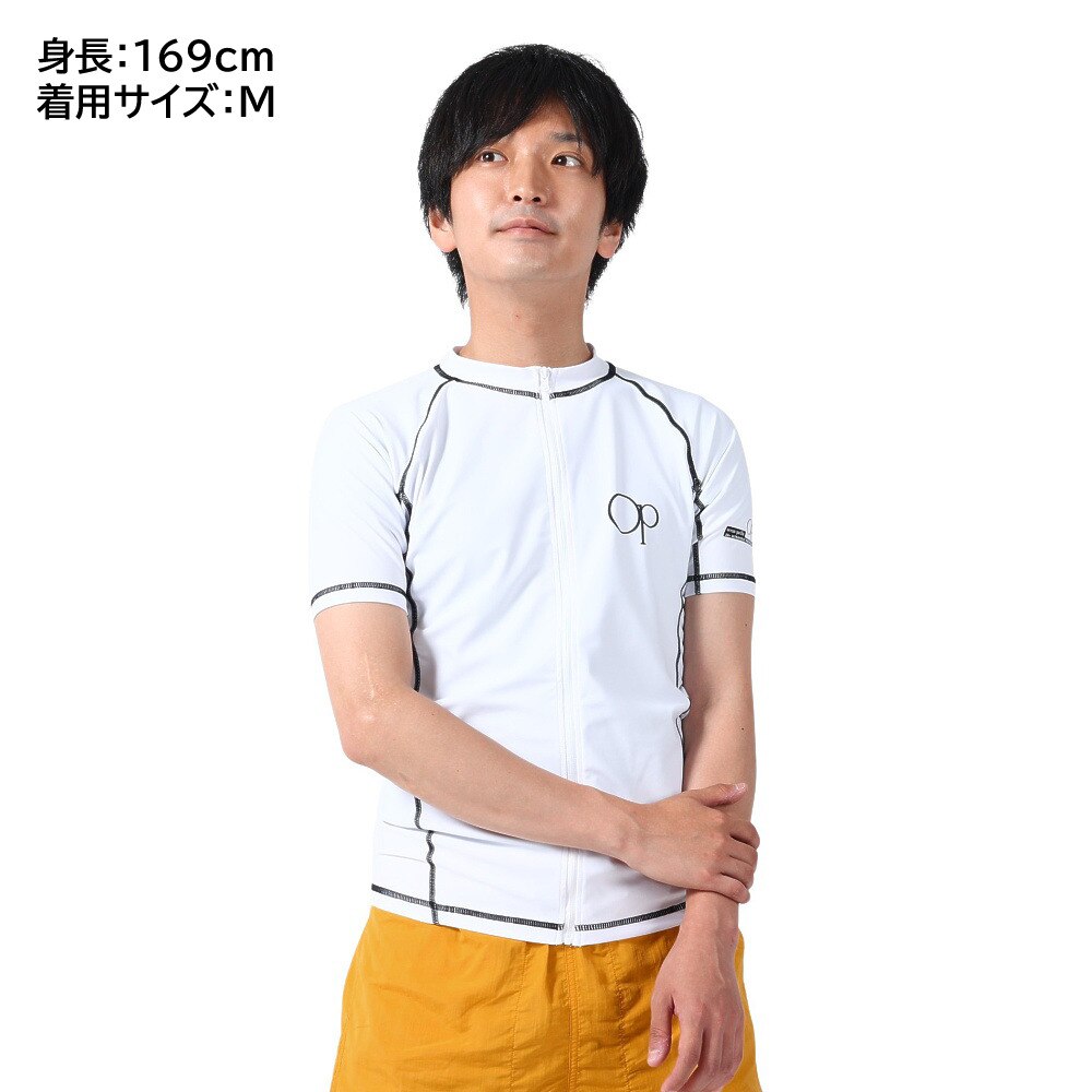 オーシャンパシフィック（Ocean Pacific）（メンズ）ラッシュガード 半袖 Tシャツ ジップアップ UVカット UPF50+ 紫外線対策  513483WHT マリン、ウィンタースポーツ用品はヴィクトリア