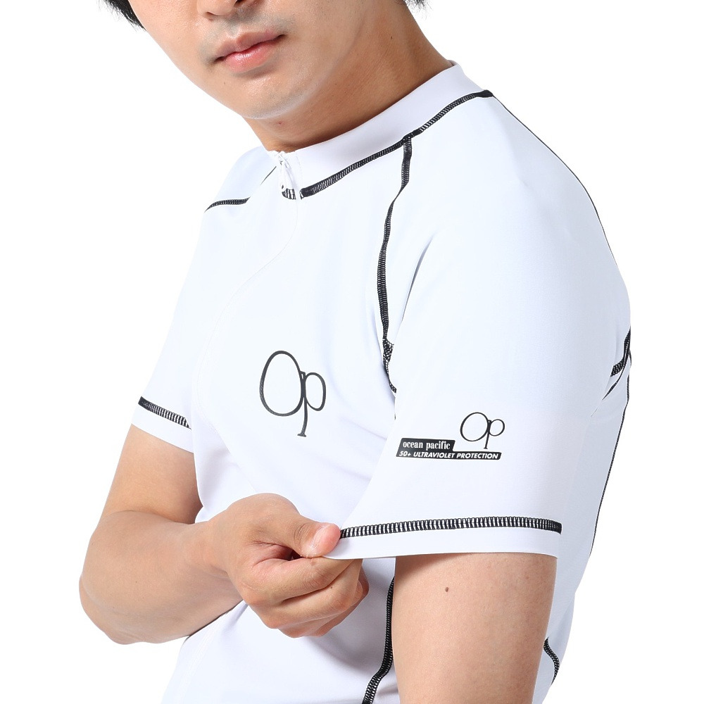 オーシャンパシフィック（Ocean Pacific）（メンズ）ラッシュガード 半袖 Tシャツ ジップアップ UVカット UPF50+ 紫外線対策 513483WHT