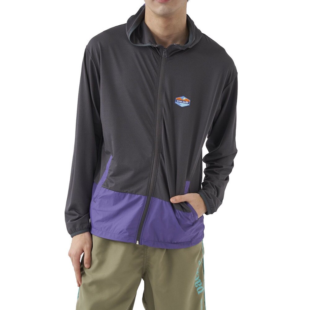 オーシャンパシフィック（Ocean Pacific）（メンズ）ラッシュガード 長袖 パーカー UVカット バイカラー 512461 BLK