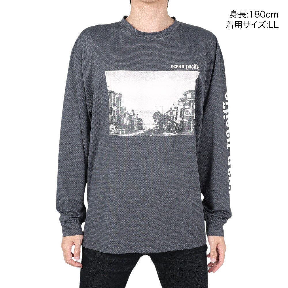 オーシャンパシフィック（Ocean Pacific）（メンズ）ラッシュガード 長袖 ロンT 512468CGY チャコール グレー 水陸両用 UVカット 紫外線対策 吸汗 速乾