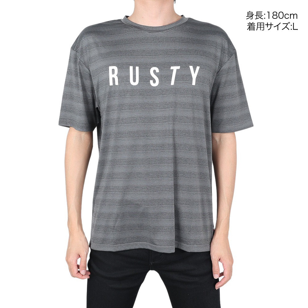 ラスティ（RUSTY）（メンズ）ラッシュガード 半袖Tシャツ 912464GRY グレー ボーダー 水陸両用 UVカット 紫外線対策